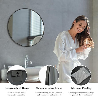 Sweetcrispy 20 Inch Round Wall Mirror, Bathroom Mirror for Over Sink | Tempered Glass, Anti-Fog & Waterproof Round Mirrors for Bathroom, Entryway, Bedroom, Shatterproof Design, Black