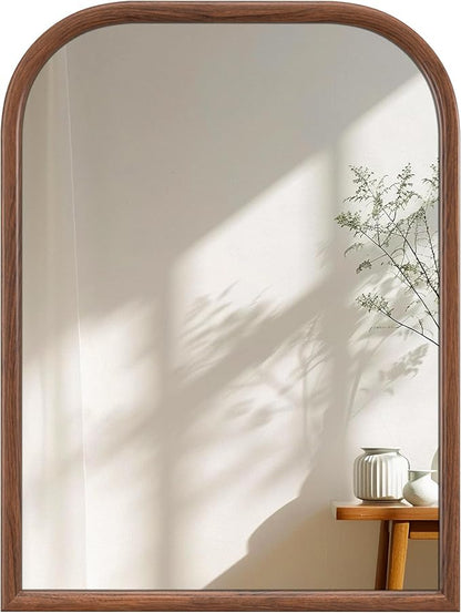 24"x32" Arch Wall Mirror for Wall, Wall Mounted Vanity Mirror for Bedroom, Wood Grain Finish Frame Mirror with Tempered Glass, Vintage Decorative for Bathroom, Entryway, Living Room, Walnut