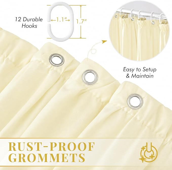 LIPA Boho Rustic Barely Butter Ruffle Shower Curtain 72x78 Inches | Farmhouse Shower Curtains for Bathroom,Water‑Resistant Fabric Shower Curtain,Bohemian Bathroom Decor