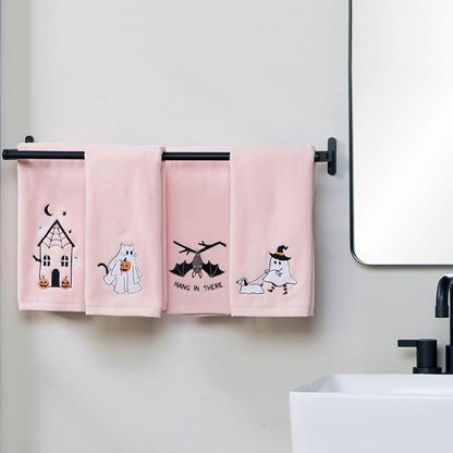 SKL Home Halloween Ghost Cat Hand Towel Set-2pc, 100% Cotton, Pink | Soft, embroidered velour. Great for the bathroom, kitchen or bar & gifting.