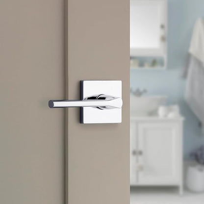 Kwikset Lisbon Interior Privacy Door Handle with Lock, Door Lever For Bathroom and Bedroom, Polished Chrome Reversible Keyless Push Button Lock Door Lever