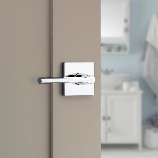 Kwikset Lisbon Interior Privacy Door Handle with Lock, Door Lever For Bathroom and Bedroom, Polished Chrome Reversible Keyless Push Button Lock Door Lever