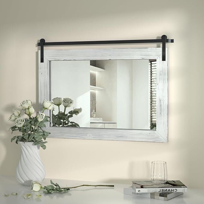 COGOOD Farmhouse Bathroom Mirrors for Over Sink - 22 x 30 White | Rustic Barn Door Wood Framed Vanity Mirror for Entryway, Living Room, Bedroom, Dresser Wall Decor