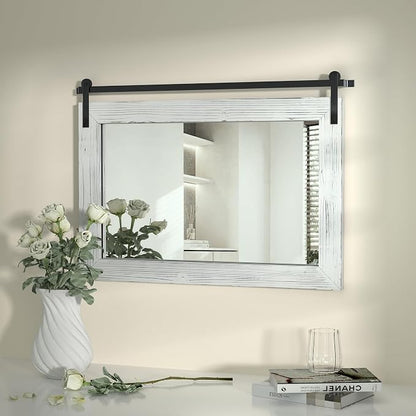 COGOOD Farmhouse Bathroom Mirrors for Over Sink - 22 x 30 White | Rustic Barn Door Wood Framed Vanity Mirror for Entryway, Living Room, Bedroom, Dresser Wall Decor