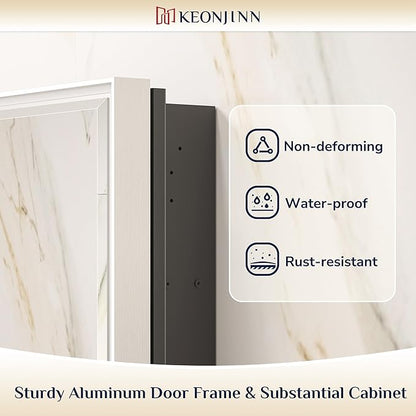 Keonjinn 17" x 25" Silver Bathroom Medicine Cabinets with Mirror, Recessed or Surface Wall-Mounted Aluminum Alloy Framed Beveled Mirror with Storage, 2 Adjustable Shelves for Bath Modern