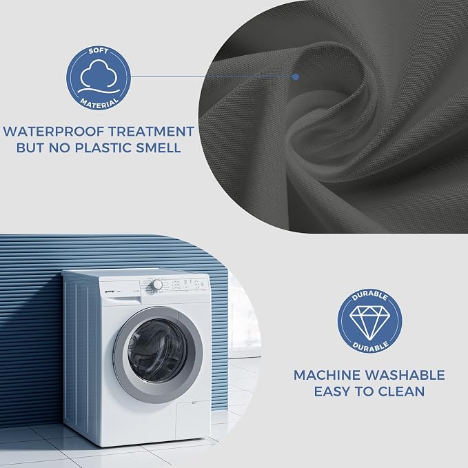 downluxe Waterproof Fabric Shower Curtain Liner, Soft Cloth Shower Liner with Magnets, Machine Washable & Hotel Quality Bathroom Curtain, 70" W x 72" L, Dark Grey