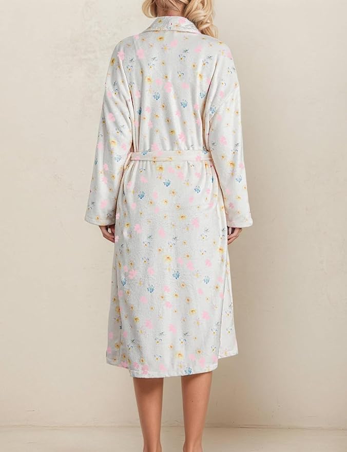 Women Fleece Fruit Print Robe Cute Robes for Women Spring Summer Lightweight Bathrobe Soft Flannel Gown with Belt
