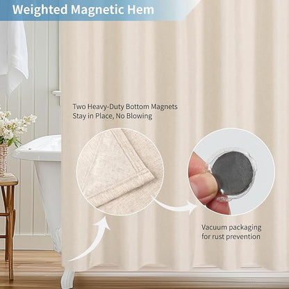 Waterproof Fabric Shower Curtain,No Liner Needed,72x72,Cream | 2-in-1 Design,Linen Textured,100% Waterproof TPU-Laminated Backing,Magnetic Weighted,Machine Washable,For Bathroom,Hotel