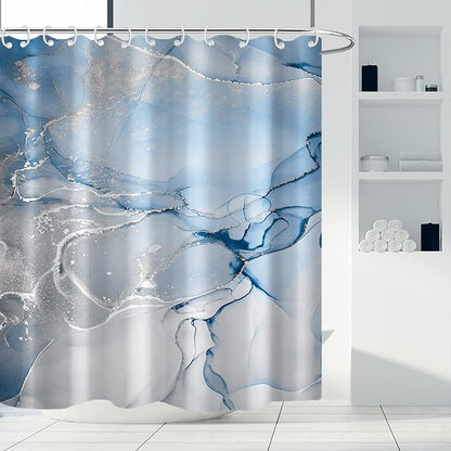 AWERT Blue Marble Shower Curtain for Bathroom Modern Blue White Marble Ink Shower Curtain with Hooks Washable Bathroom Accessories Bathtub Decor 60x72inch