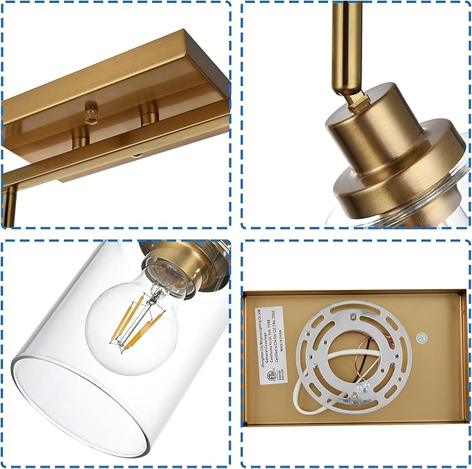 MELUCEE 6 Light Bathroom Vanity Light Fixtures Multi-Directional Rotating Track Lighting Kit Brass, Ceiling Spotlight Fixture for Kitchen Foyer Bath, Clear Glass Shade