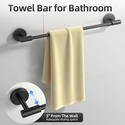 Matte Black Bathroom Hardware Accessories Towel Bar Set 5 Pieces | Stainless Steel Black Towel Rack Set Including 19in Towel Bar Wall Mounted, Bathroom Towel Holder, Towel Ring, Towel Hooks