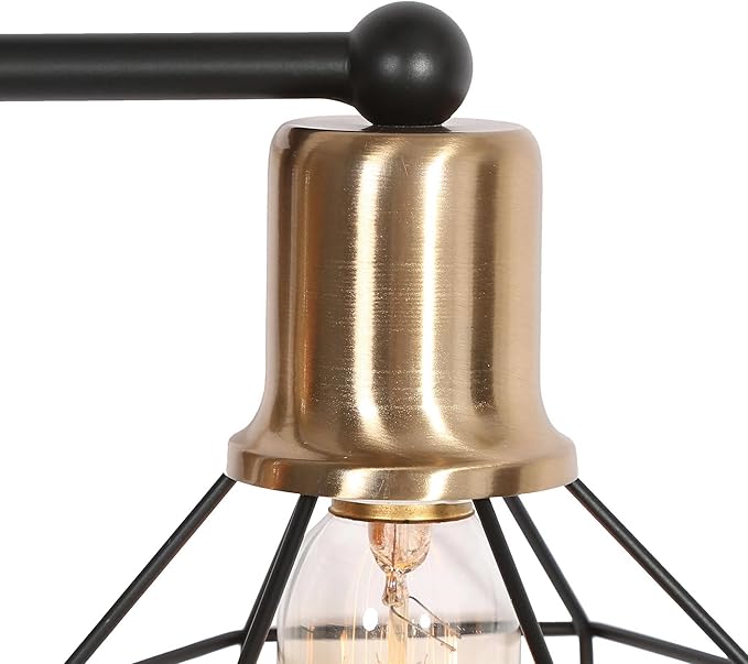 LALUZ Modern Farmhouse Mid-Century 3-Light Black and Gold Bathroom Vanity Light with Industrial Metal Cage