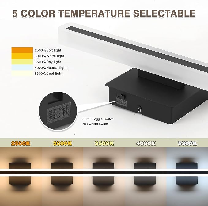 24 inch Black Bathroom Light Fixture 5 Color Temperature Dimmable LED Vanity Lights Bathroom Vanity Lights Over Mirror Light Bar Vanity Lighting Fixtures 5CCT