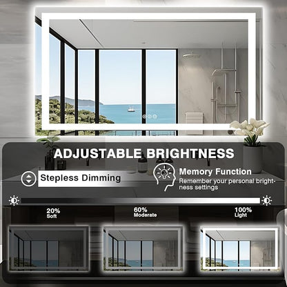 EchosLife 60"x36" LED Mirror for Bathroom | Backlit + Front Lit, Anti-Fog, Stepless Dimmable, 3 Colors, Memory, Tempered Glass, UL Listed, Horizontal/Vertical
