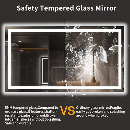 LOAAO 72X40 LED Bathroom Mirror with Lights, UL Listed | Anti-Fog, Dimmable, 3 Color Temperature, Backlit + Front Lit, Memory Function, Tempered Glass