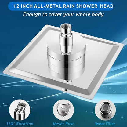 Voolan Rain Shower Head with Filtered - High Flow Bathroom Rainfall Filter Showerhead For Hard Water, Upgraded 304 Stainless Steel Construction (12"Square, Chrome)
