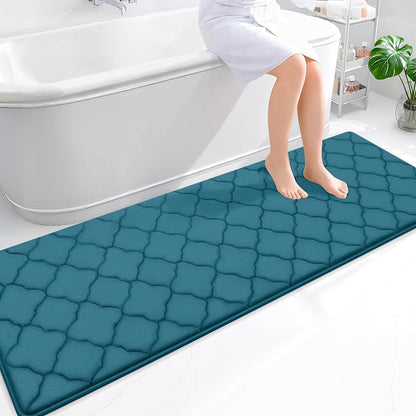 OLANLY Memory Foam Bath Mat Rug 70x24, Ultra Soft and Absorbent Bathroom Rugs, Non-Slip, Comfortable, Machine Washable Bath Carpet for Bathroom Floor, Shower and Home Decor Accessories, Peacock Blue