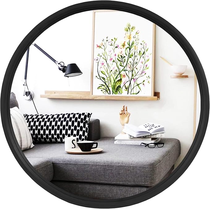 Black Round Mirror Wood Framed 28 inch Circle Wall Mirror for Bathroom Round Wall Mirror for Wall Decor, Vanity, Entryway Living Room