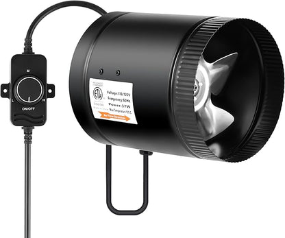 iPower 6 Inch Inline Booster Duct Fan with Speed Controller, 275 CFM Exhaust Fan HVAC, Duct Blower for Bathroom, Kitchen, Basement, Attic and Grow Tent