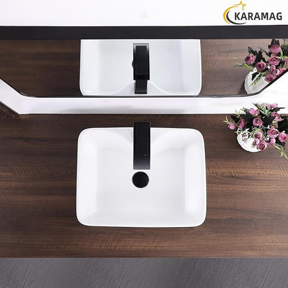 Vessel Sink 19"x15" Bathroom Sink Modern Above Counter Rectangular 19 Inch Bathroom Sinks with Faucet Hole White Porcelain Ceramic Bathroom Sinks