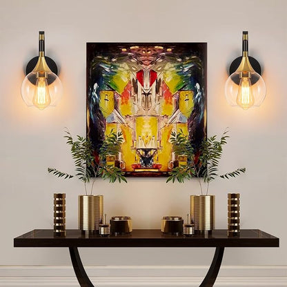 Modern Wall Sconce, 1-Light Black and Gold Bathroom Vanity Lights | with Clear Glass Shade, Globe Wall Mounted Light Fixture for Bathroom,Living Room, Hallway, Bedroom