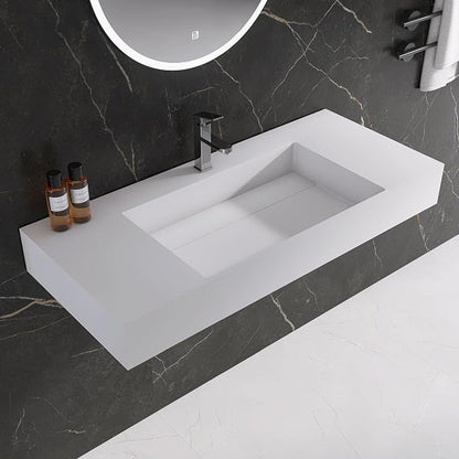 42" x 18" Wall Mount Sink, Stone Resin Rectangular Bathroom Sink | Modern Floating Vessel Sinks for Vanity, Art Basin Trough, Durable and Stylish Bathroom Sinks for Modern Homes, White