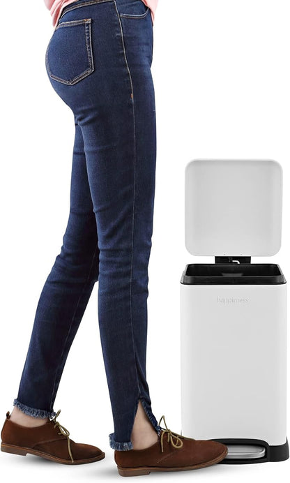 happimess Betty Retro Mini 3.2 Gal Step Trash Can, Cotton White | Soft-Close Lid, Fingerprint Proof, Removable Liner, Stainless Steel, Hands-Free Pedal