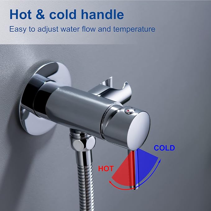 Warm Water Bidet Sprayer for Toilet with Hot and Cold Brass Rough-in Valve, Stainless Steel Round Handheld Bidet Attachment Set for Feminine, Pets and Baby Diaper Wash, Polished Chrome BDS09