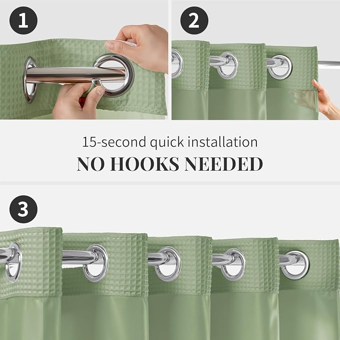 River Dream Cotton Blend Fabric Shower Curtain Set with Liner, Sage, 54x80 | Waffle Weave, No Hook Needed, with Snap in Replacement Liner, Top Sheer Window, Hotel Quality Fabric for Bathroom
