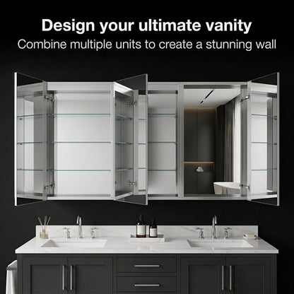Bathroom Medicine Cabinet, Aluminum, Recessed/Surface Mount, 30" x 30", Right/Left Hinged, Mirrored Interior