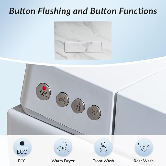WOODBRIDGE Wall-Hung Smart Toilet with Dual-flush, Bidet Wash Function, Heated Seat & Dryer, Concealed Tank system and White Marble Stone Slim Flush Plates, LT611+ SWHT611+FP611-WH