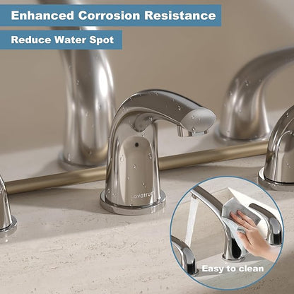Solid Brass Widespread Bathroom Faucet,8-inch Faucets with Pop Up Drain Assembly and 2 Water Supply Lines Faucets Polished Chrome