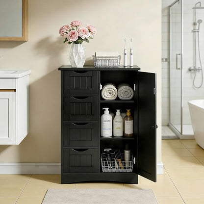 SUPER DEAL Bathroom Storage Cabinet with 4 Drawers and 1 Cupboard, Entryway Home Decor Furniture Towels Storage Organizer Unit, Black