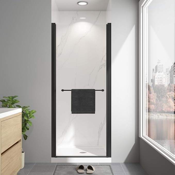 30"-32" W x 72" H Frameless Pivot Shower Door Matte Black | 1/4"(6mm) SGCC Tempered Glass with Explosion-Proof Film &Nano Coating,Customizable Width