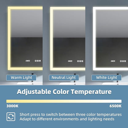 LED Medicine Cabinet 24x30 Anti-Fog Mirror Dimmable Recessed Mount | 3 Color Dimmable LED. Time Temp Display. Anti-Fog IP44. 2 Outlets+2 USB. Plug-in/Hardwired. Recessed/Wall Mount. Left Hinge