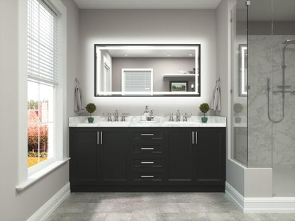60 x 30 Large Bathroom Mirror Brushed Black Metal Frame Frontlit & Backlit Vanity Mirror 3 Colors White/Warm/Natural Stepless Dimmable Anti-Fog Bathroom Mirrors for Vanity Wall-Mounted
