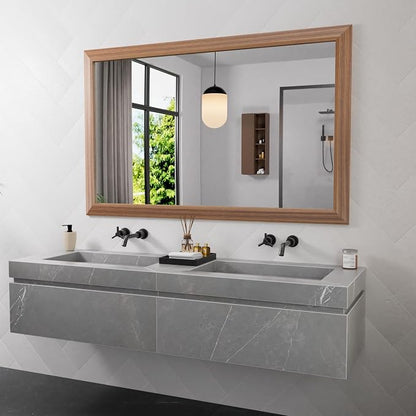 Bathroom Mirror for Wall, 48 X30 Inch (Walnut Wood Grain) | Metal Framed, HD Reflection, Anti-Rust, Hang Horizontally/Vertically, Suitable for Bedroom, Farmhouse, Bathroom, Entryway