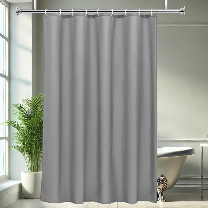 AooHome Light Grey Stall Size Bathroom Curtain for Hotel, Fabric Shower Liner with Hooks for Hotel, Water Repellent, 54 Width x 72 Height Inch