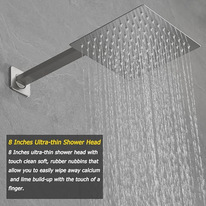 Brushed Nickel Shower System Bathroom Luxury Rain Mixer Shower Combo Set Wall Mounted Rainfall Shower Head System Shower Faucet Rough-in Valve Body and Trim Kit