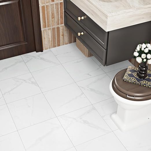 Marble Peel and Stick Floor Tiles for Bathroom Self Adhesive Floor Tiles Peel and Stick Waterproof Vinyl Flooring for Bedroom Kitchen Living Room Camper Marble White 20 PCS 12" x 12"
