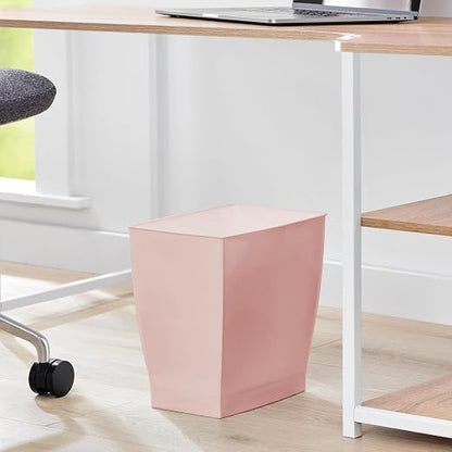iDesign Small Plastic Bathroom Trash Can, Slim Rectangle Garbage Bin, Pink | Bedroom, Office, Dorm