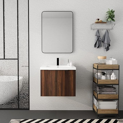 Henf 24inch Floating Bathroom Vanity Cabinet with Sink Combo, Modern Wall Mounted Solid Wood Cabinet with White Gel Basin Sink Bathroom Storage Cabinet with 2 Soft Close Doors