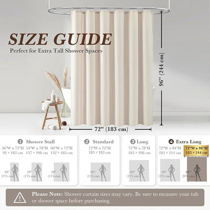 Natural Linen Shower Curtain Farmhouse Bathroom Decor 72x96 Inches | Boho Bathroom Decor,12 Sturdy Stainless Steel Sliding Hangers,Rustic Country Style,Linen Shower Curtains for Bathroom