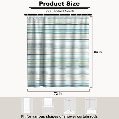 Neutral Modern Striped Shower Curtain Abstract Luxury Aesthetic Ocean | Funky Shower Curtains for Bathroom, Waterproof Bath Curtain with Hooks Machine Washable Bathtub Curtains 72x84 Inch Blue