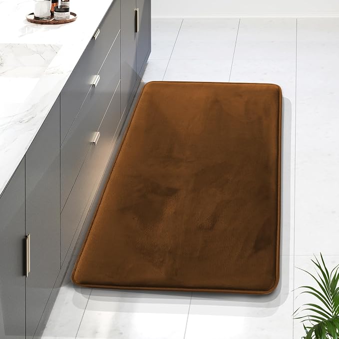 Clara Clark Bathroom Rugs, Velvet Memory Foam Bath Mat, Non-Slip Bath Rugs, Machine Wash, Dries Quickly, Ultra Soft Plush Bath Mats for Bathroom, 24 x 36, Brown