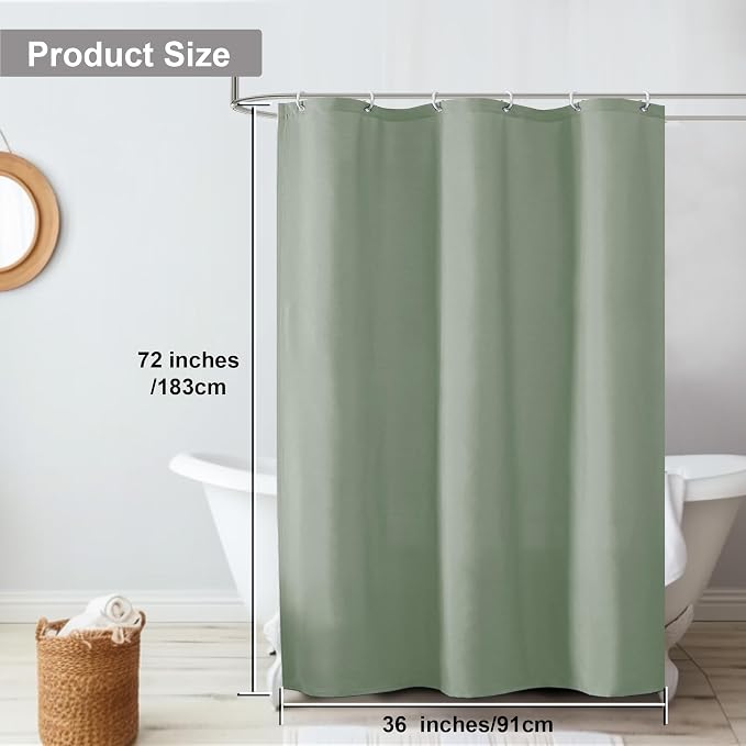 OVZME Zora 36 x 72 Inch Stall Fabric Shower Curtain - Soft Small Solid Shower Curtain for Bathroom for Narrow Stall Size, Machine Washable Water Resistance, Hotel Style, Sage Green