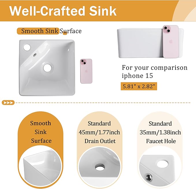 Malwee 12" Floating Bathroom Vanity with Sink, 12 Inch Wall Mounted Corner Bathroom Cabinet Combo, with 1 Soft Close Door and White Ceramic Basin Top for Small Space, Space-Saving Design(045-12)