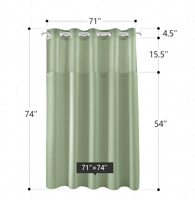 River Dream Cotton Blend Fabric Shower Curtain Set with Liner, Sage, 71x74 | Waffle Weave, No Hook Needed, with Snap in Replacement Liner, Top Sheer Window, Hotel Quality Fabric for Bathroom