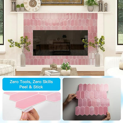 Art3d 10-Sheet Heavy-Duty Peel and Stick Backsplash, Self-Adhesive Vinyl Wall Tiles for Kitchen Countertop Bathroom, Pink (Pack of 2)
