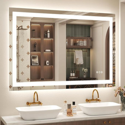 48x30 LED Lighted Bathroom Mirror for Vanity Wall | Front Light and Backlit, Anti-Fog, Memory, 3 Color, Tempered Glass, Dimmable, Rectangular, UL, Horizontal/ Vertical Mounted